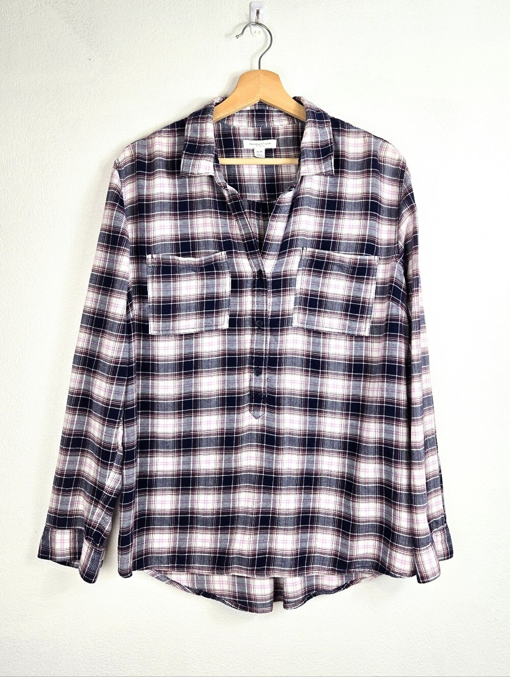 BeachLunchLounge Sable Plaid Flannel Button Down Shirt Long Sleeve Cotton Size M